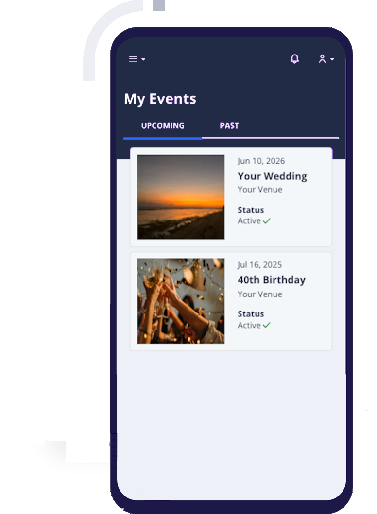 Sample events on digital guest photo album app